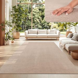 TT Home Tapis Poil Ras Tapis De Salon Monochrome Design Moderne Lavable, Couleur: Beige, Dimension:140x200 cm (marche-de-tapis, neuf)
