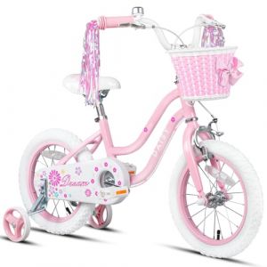 Glerc Daisy Kids Bike 12 Pouces pour Les Filles de 1 2 3 4 Ans, v&eacute;lo &agrave; Bretelles, Panier, stabilisateurs et Sonnette, Rose (BikeJune-EU, neuf)