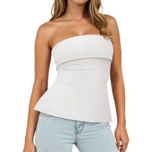 Sukiglam Haut Femme Dos Nu Tube Top &Eacute;t&eacute; Sexy Bretelles Debardeur sans Manches Tunique Bustier Slim Fit Y2K Crop Tops &Eacute;lastique Double Layer Bust T Shirt Going Out Chemise avec Fente Lat&eacute;rale (Sukiglam Store, neuf)