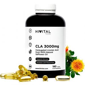 CLA Acide Linoléique Conjugué 3000 mg par dose | 180 capsules d'huile végétale de Carthame 100% naturelle | Pour perdre du poids et augmenter la croissance musculaire naturellement (Hivital, neuf)