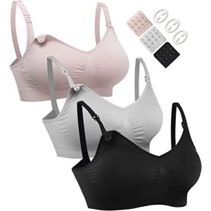 HOFISH Lot de 3 soutiens-gorge d'allaitement sans couture avec extensions de soutien-gorge et clips, Noir/gris/rose élégant, Taille L (HOFISH XM FR, neuf)