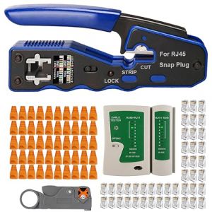 MAYLINE Pince à Sertir de Fil RJ45 Testeur de Network Réseau Câble Kits RJ11 Cat5 Cat6 avec 50 Pièces Ensemble d'Outils de Connecteurs en Cristal, Dénudeur de détecteur de données (Rouge) (MAYLINE Brand, neuf)