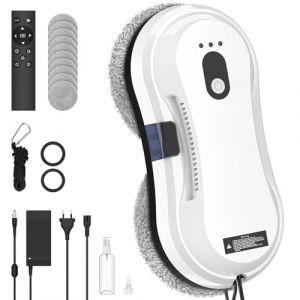 Robot Nettoyeur Vitres, 5600Pa Robot Laveur de Vitres, Pulvérisation D'eau Automatique, 35 ml Réservoir D'eau, 3 Modes de Nettoyage, Télécommande, Détection de Bord, 10 Chiffons, pour Surfaces Lisses (BETA STORE S.R.L., neuf)