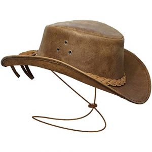 Brandslock Cowboy Chapeau Pour Hommes & Femmes-Prime Cuir Australien Chapeau-Léger Mainfait Occidental Chapeau-Modifiable Large Bord Cowgirl Chapeau-Fête Costume Tenue Pour Voyage & Protection Solaire (Montone, neuf)