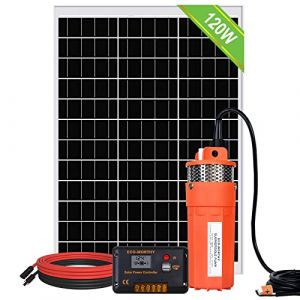 DCHOUSE kit pompe &agrave; eau solaire, pompe solaire 12V + panneau solaire 120W + contr&ocirc;leur de charge 20A, puits d'eau, irrigation. exp&eacute;di&eacute; s&eacute;par&eacute;ment, t&ecirc;te de 30m (DCHOUSE GLOBAL-FR, neuf)