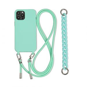 Emlivi Coque cha&icirc;ne de t&eacute;l&eacute;phone Compatible avec iPhone 13 TPU &eacute;tui pour t&eacute;l&eacute;phone 3 en 1 Bracelet Lanyard Coque en Silicone Souple avec Collier De Perles Coque pour iPhone 13, Vert (Emlivi, neuf)
