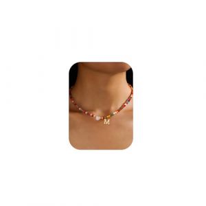 Chriscoco Collier Lettre Personnalisé Prénom pour Fille et Femme, Collier Ras de Cou Fille Femme, Collier Perles Colorées avec Or Initiale pour Fille, Cadeau Fille, Bijoux Enfants Fille Femme,M (TOIMOI JEWELRY, neuf)