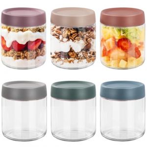FoiiLiio 6Pcs 300ml Overnight Oats Jars,Bocaux en Verre Réutilisables avec Couvercles,Boîtes À Avoine de Nuit,rPot Yaourt en Verre Avec Couvercle,Mason jar pour L'Avoine,Salade,Pudding,Confiture (AVOGERS, neuf)