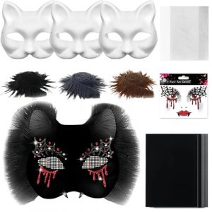 Masque Chat Diy Therian Ensemble, 3 Masque Halloween, Masque Bal Masqu&eacute;, Mat&eacute;Riau Papier, Livr&eacute; Avec De La Fausse Fourrure,De La Maille Et Du Feutre Convient Pour Halloween,Mascarade,Jeu De R&ocirc;Le (D) (Flanliy-EU, neuf)