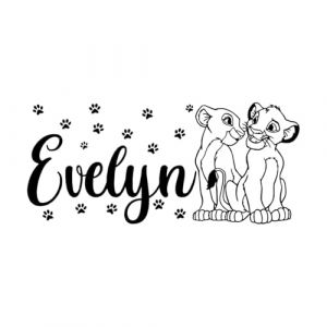 Autocollant mural personnalis&eacute; avec nom Simba Nala Le Roi Lion, d&eacute;calcomanies en vinyle personnalis&eacute;es, pochoir de dessin anim&eacute;, d&eacute;coration artistique pour chambre d'enfant-S-26x57cm-Black (LIUJIAHAO Sticker, neuf)