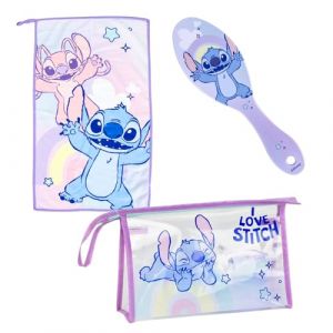 Disney Stitch Trousse de Toilette pour Enfant, Motif Stitch et Angel, avec Brosse &agrave; Cheveux, Serviette et Porte-Monnaie, sans PVC (La Esencia, neuf)