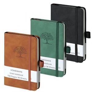 HOMEMARS Carnet de Notes, Petit Carnet, Petit Cahier, 3 Paquet, Cahier de Note, Carnet de Voyage, 14.4 cm x 9.6cm, Marron, Vert, Noir, 192 Pages Chacune, Motif d'arbre en Relief, Cuir végétalien (Homemars Direct, neuf)