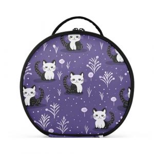 Chats Art Violet Créativité Trousse Sac Cosmétique Circulaire de Maquillage Pochette Sacs avec Cloisons Amovibles pour Voyage Filles (HULAHULA, neuf)
