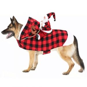 Mfsdai Costume de Noël pour Chien - Vêtement d'Équitation Père Noël - Pull et Manteau Motif Écossais pour Petits, Moyens et Grands Chiens et Chats - Taille XL (Gneoral, neuf)