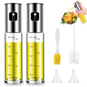 2 Pièces 100ml Vaporisateur d'huil de Cuisine avec Balance, Vaporisateur d'huile et de vinaigre, en Verre et en Acier Inoxydable, Spray d'huile, Spray d'huile pour grillades, pâtisseries et salades (KANROUSOU, neuf)