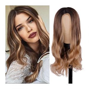 Perruque Naturel Perruque longue ondulée 71,1 cm Ombre marron blond avec racines foncées for femme, partie centrale perruque synthétique avec délié naturel et moelleux for un usage quotidien Perruque (zengfanjunuk, neuf)