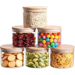 Comsaf Bocal en Verre Avec Couvercle, Pot en Verre Avec Couvercle, 450 ml, Lot de 6 Pi&egrave;ces, Convient Pour Sucre Glace, Farine Faible, Bonbons (Mucihome-europe, neuf)