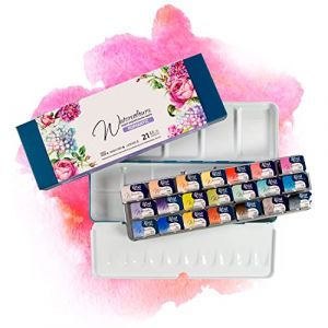 Kit Aquarelle Peinture &ndash; 21 x Godet Aquarelles Professionnelle Extra Fine Romantique | Palette Aquarelle Adulte Portable pour Voyage et L&rsquo;atelier D&rsquo;artiste | Coffret en M&eacute;tal (Optio Cycle GmbH, neuf)