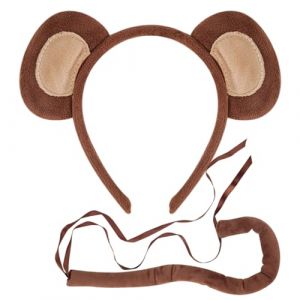Costume de singe d'Halloween avec oreilles pour cosplay d'animal | Costume de singe avec oreilles d'animaux | Bandeau, queue et nœud papillon pour enfants et adultes (qifeo, neuf)