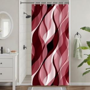 Uiiooazy Rideau Douche Étroit, Rideau de Douche Anti Moisissure Rouge Abstrait Rayures Bordeaux Rayé Rideaux de Baignoire Tissu Imperméable Lavable Rideaux Salle de Bain avec 6 Crochets 90x180cm (dongguibinjingpinxiaodianpu, neuf)