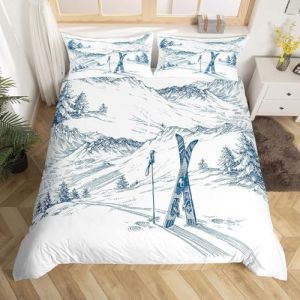 RZPFQB Montagne Enneig&eacute;e Housse de Couette pour Chambre d'enfant 1 Personne 90 x 190 cm Hiver Paysage Parure de Lit en Microfibre pour Enfant Gar&ccedil;On Fille Ado Ski Ensemble de lit (Goda Trading, neuf)