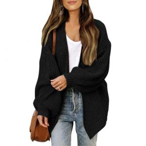 Générique Cardigan Femme Long Gilet Polaire Femme Grosse Maille Fin Blouses Chaud Haut Court Grande Taille Cardigan Casual Uni Ete Automne Top Vêtements 12#Noir XL (SHONTON, neuf)
