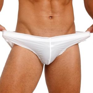 CHICTRY Homme Short de Bain Natation Piscine Caleçons Short de Nuit Pyjama Taille Elastique Lingerie de Nuit Sexy Coquine Hot String Slip de Bain Transparent Thong Underwear Blanc B M (chictry, neuf)