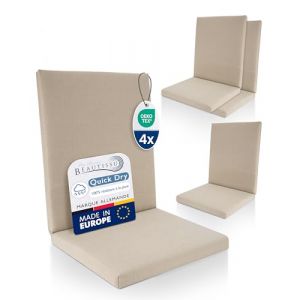 Beautissu Lot de 4 Coussin Chaise Jardin Bas Dossier 100% Imperméable 100x50 cm - Résistant-UV Confortables & Facile à Entretenir Lavable - Quick Dry Coussin Exterieur Fauteuil Jardin Beige (Brandvin, neuf)