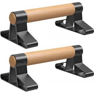 SELEWARE Barres de Pompes en Bois - Barres de parallettes antid&eacute;rapantes pour la Gymnastique, Le Fitness, Les Exercices au Sol - en Bois Massif avec Support en m&eacute;tal Robuste - Supporte 272,2 kg (Lifeswell, neuf)