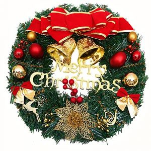 Couronne de Noël 30 cm, Guirlande de Porte avec Boule de Noël Fleur de Noël Bow Berry pour Porte D'entrée, Cheminée et Décoration Murale Intérieur Extérieur- Rouge Vert (PINDD, neuf)
