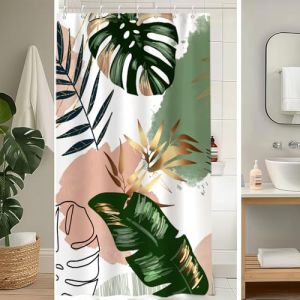 Uiiooazy Rideau Douche Anti Moisissure, Rideau de Douche 120x200cm Rosa Boheme Tropicale Foglie di Palmier Vert Jungle Rideaux de Baignoire Tissu Lavable Imperm&eacute;able Rideaux de Bain avec 8 Crochets (dongguibinjingpinxiaodianpu, neuf)