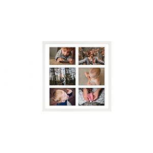 aFFa frames Tisar 40x40 cm Cadre photo en bois avec verre synth&eacute;tique incassable multi-vues Cadre Multi Photo avec Passe-Partout 6 ouvertures pour 6 images 10x15 cm Blanc (77) (aFFa frames, neuf)