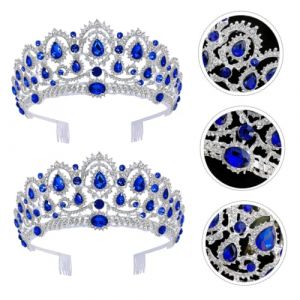 PATKAW Couronne Princesse Mariage Bleue Cristaux &Eacute;tincelants, Peigne &agrave; Couronne Tiare en Cristal pour Femmes, Accessoires Coiffure pour Mariages et F&ecirc;tes, Tiare de Mari&eacute;e &Eacute;l&eacute;gante (iLANG, neuf)