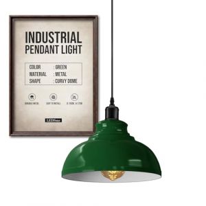 LEDSone Industriel Suspension Luminaire Rétro Lustre Plafonnier Vintage Lampe Éclairage de Plafond Abat-jour en Métal pour Restaurant Salon Chambre Cuisine Bar Couloir (Vert) (LEDSONE, neuf)