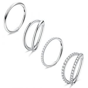 Dochais 4 Pi&egrave;ces Anneaux de Piercing Nez 18G en Acier Inoxydable, Daith et Helix pour Femmes et Hommes - Argent 10mm (Dochais, neuf)