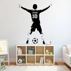 Décoration Murale Personnalisée For Chambre D'enfant Et De Garçon, Autocollant Mural De Football, Affiche De Décalcomanie Murale En Vinyle Avec Nom Et Numéro Personnalisés De Football, Autocollants(56 (HDLOVE, neuf)