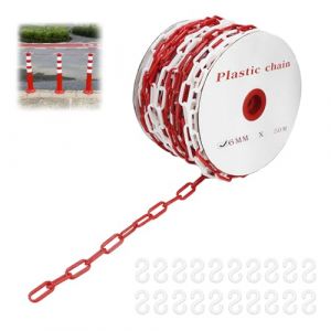 QWORK&reg; Cha&icirc;ne de barri&egrave;re plastique, 6mm 50M chaine plastique rouge blanc, pour h&ocirc;tels, parkings, gares (1 rouleau) (shavinglikes, neuf)