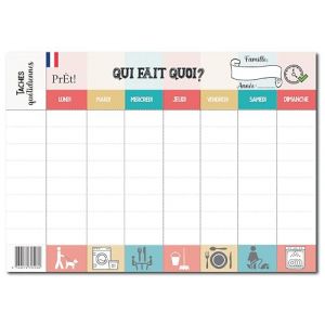 Prêt! | Calendrier Hebdomadaire Familial A3 à Remplir | Planning Mural Organisation Famille avec 8 Cases de Tâches Quotidiennes | Tableau Semainier à Personnaliser pour Adultes, Ados et Enfants (Calendrier Evenement, neuf)