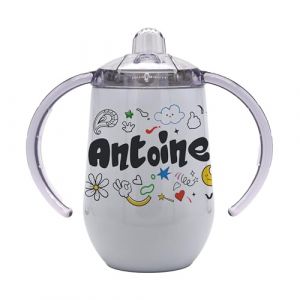 Marquage Unique Tasse d'Apprentissage B&eacute;b&eacute; avec Double Poign&eacute;e, Gobelet Isotherme Personnalisable avec Couvercle Anti-Fuite, Motifs Amusants, Emoticones (MARQUAGE UNIQUE, neuf)