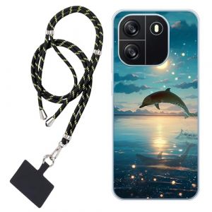 WUACYEAMING Coque pour BLACKVIEW Wave 6C,Transparent Doux TPU Silicone Étui pour téléphone Portable Étui Flexible Soleil couchant Dauphins+1*Universelle Cordon Telephone Portable (WUACYEAMING, neuf)