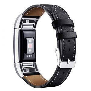 Mornex Bracelet Compatible Fitbit Charge 2 en Cuir,Bande de Remplacement R&eacute;glable Sangle Rechange M&eacute;tal Connecteurs Accessoires (HEWE-UK, neuf)