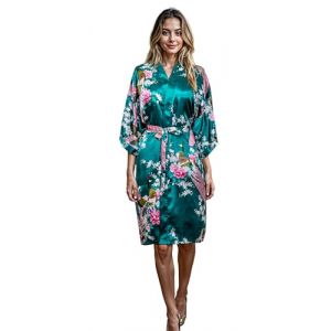 CCcollections Long Kimono Robe pour Femme, Peignoir de Luxe L&eacute;ger - &Eacute;l&eacute;gante Robe de Nuit & Peignoir de Mari&eacute;e, Cadeau Parfait pour une Douche Nuptiale & Loungewear de Luxe (Vert Fonc&eacute;) (CCcollectionsEU, neuf)