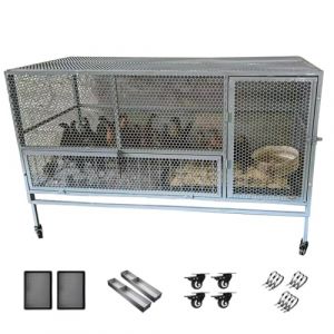 Grand poulailler extérieur pour 10 Poules clapier Cages à Poulets en Acier galvanisé avec palettes et Roues pour Une Utilisation dans Une Ferme d'arrière-Cour(Size:150 * 60 * 73cm,Color:Gris) (QIN YAO, neuf)