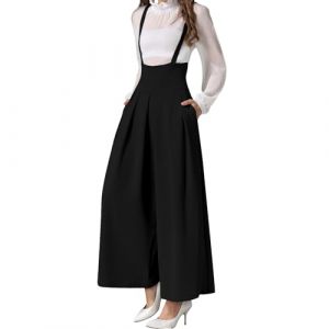 MGizo DtiSpectrum Pantalon Large &agrave; Bretelles pour Femme - Taille Haute, Salopette &Eacute;l&eacute;gante avec Fines Bretelles et Poches, Pantalon Palazzo Pliss&eacute; Longueur Cheville (Halo Deerly, neuf)