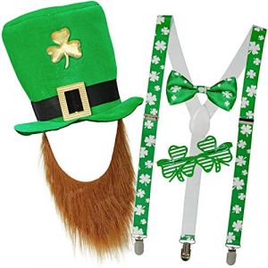 com-four&reg; Leprechaun - costumes Kobold la Saint-Patrick - tenues et accessoires le festival vert irlandais - irlandais (04 pi&egrave;ces - Set02) (COM-FOUR  Vertriebs GmbH, neuf)