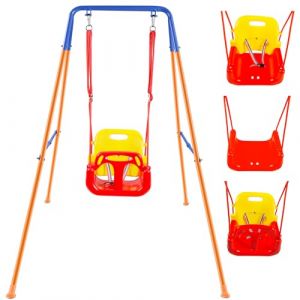 HLC Balancoire Bebe 3 en 1, Balancoire Exterieur/Intérieure avec Support en Métal Pliable, Facile à Assembler Et à Ranger, Convient Aux Enfants De Tous âges (VanTen, neuf)