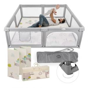 MS BabyWorld - PARC XXL + TAPIS TRENDY - Tapis de Jeu pour Bébé (180x200 cm) Réversible | Très Rembourré (1 cm d’Épaisseur) | Pliable avec Sac de Transport (SLEEP & PLAY, neuf)