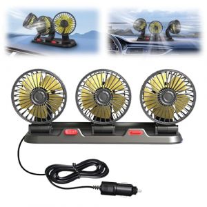 Hojalis Ventilateur de Voiture, Ventilateur Auto, Ventilateur Voiture, Ventilateur électrique Automobile à Trois Têtes, 2 Vitesses Rotatif à 360 °ventilateur de Véhicule, Avec Prise Allume-Cigare (SKDZ, neuf)