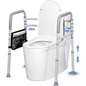 LOLLIDO Barre de s&eacute;curit&eacute; pour WC r&eacute;glable en largeur et hauteur, rehausseurs de si&egrave;ge WC pour personnes &acirc;g&eacute;es, relev&eacute; de WC avec poign&eacute;es, cadre de s&eacute;curit&eacute; pour WC adapt&eacute; &agrave; la plupart des toilettes (Aolaki, neuf)