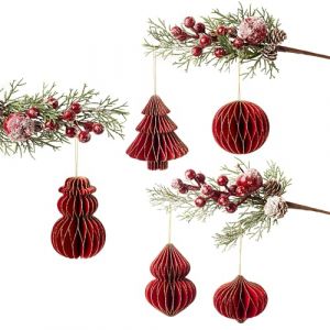 Decoration Noel - Set de 5 Boules et sapins de No&euml;l Pliables Rouges - Deco Noel pour Sapin, Table, Couronne ou Guirlande - D&eacute;coration de No&euml;l int&eacute;rieur pour la Maison ou Le Bureau (Onza, neuf)